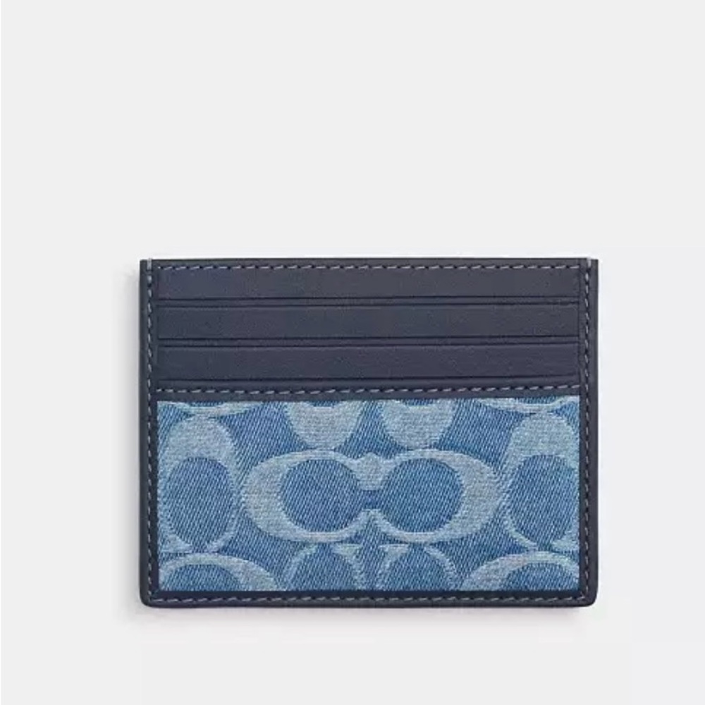Slim Id Card Case In Signature Denim